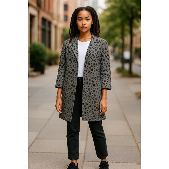 Nine West Animal Leopard Minimalist Print Jacket Coat, Career Blazer, NWT - Picture 8 of 8